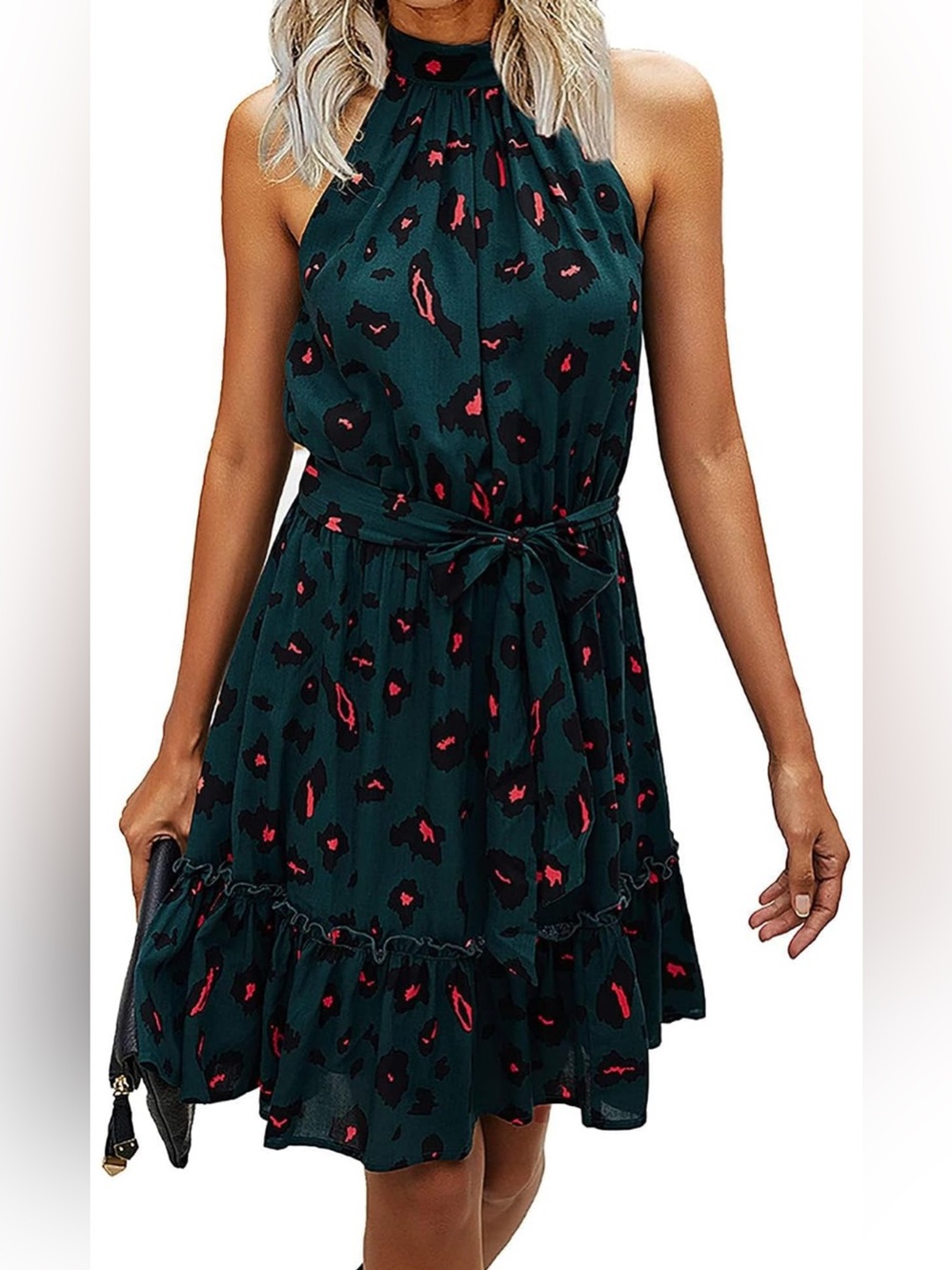 Teal Halter Sundress with Pink and Black Animal Print